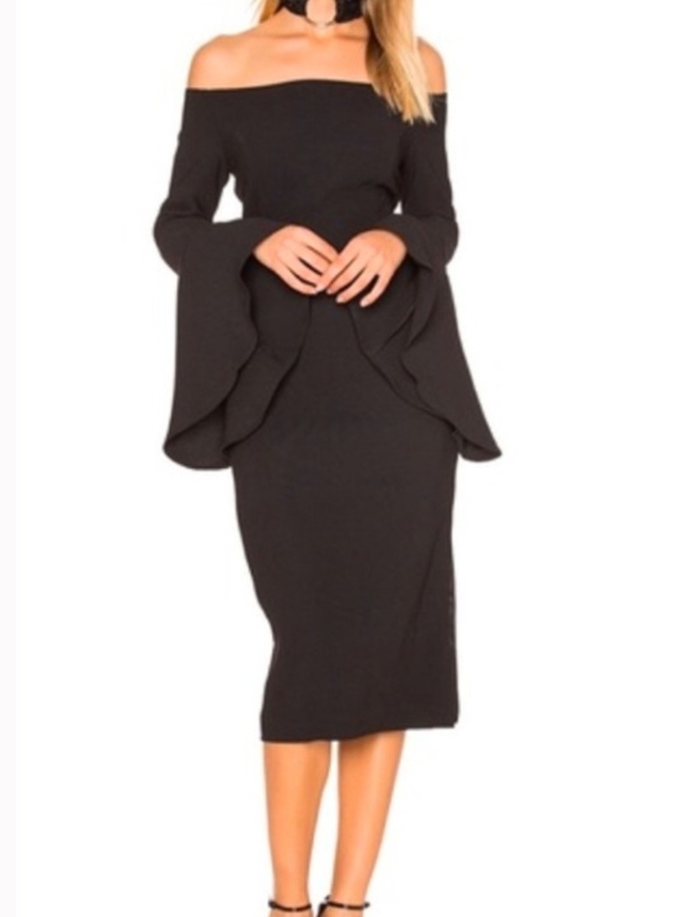 Bardot Solange Off-Shoulder Bell Sleeve Midi Dress - Black